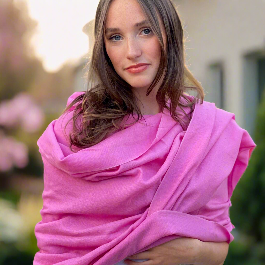 PASHMINA　カシミヤ100%★ピンク Yiwu Jiaolan Cashmere Pashmina Shawl - Turkey Style Paisley Jacquard
