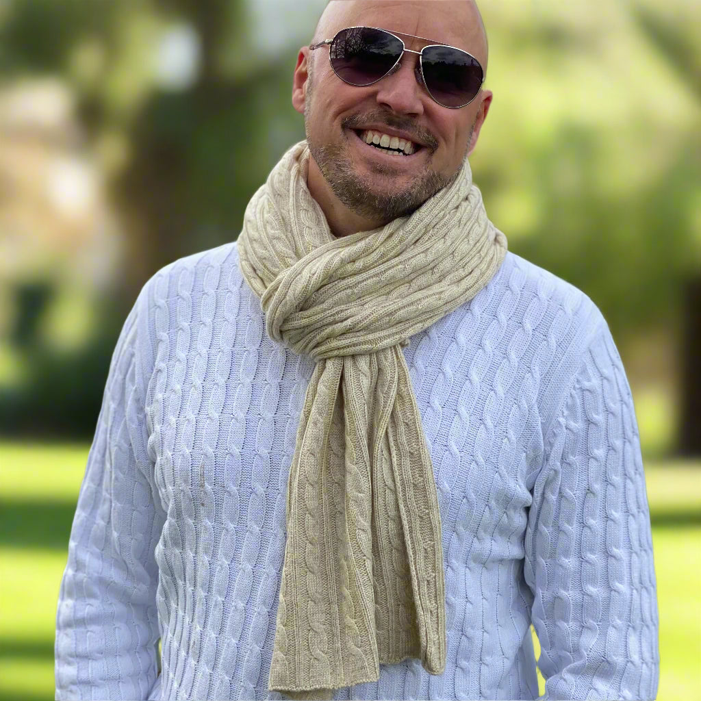 Natural Cream Men's Cashmere Scarf