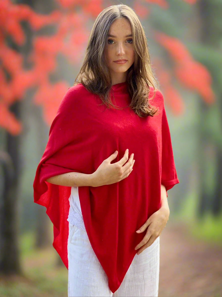Poppy Red Classic Poncho Signature Cashmere