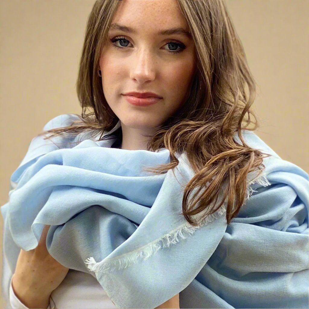 Baby Blue Pashmina - Cut Fringe Signature Cashmere