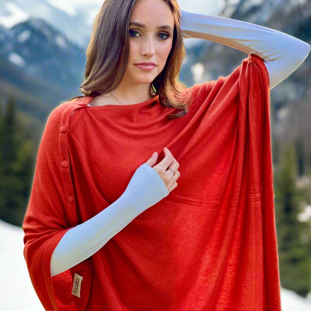 Burnt Orange Cashmere Button Poncho Signature Cashmere