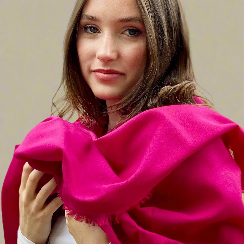 Cerise Pink Pashmina - Cut Fringe Signature Cashmere