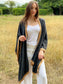 Charcoal Grey & Camel Trim Luxury Cashmere Cape Signature Cashmere