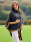 Charcoal Grey & Camel Trim Luxury Cashmere Cape Signature Cashmere