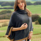 Charcoal Grey & Camel Trim Luxury Cashmere Cape Signature Cashmere