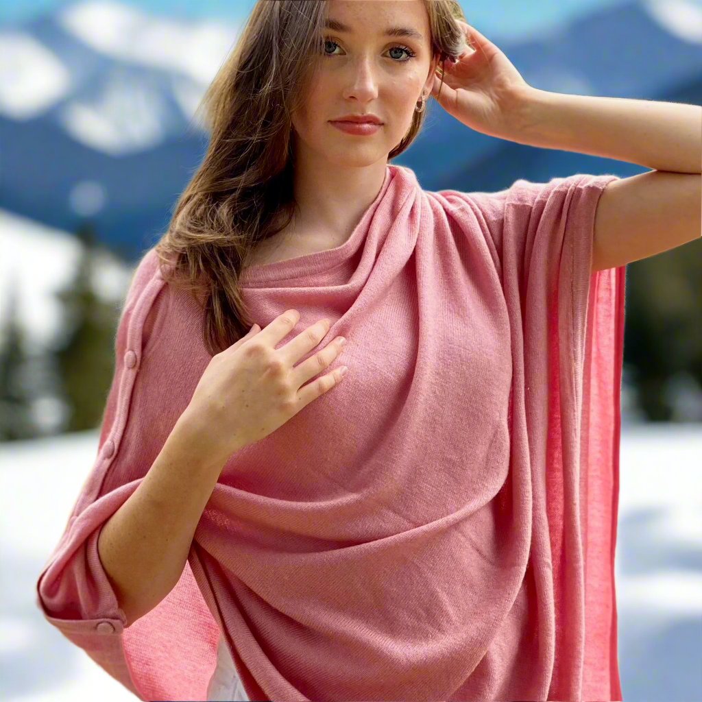 Dusty Pink Cashmere Button Poncho Signature Cashmere