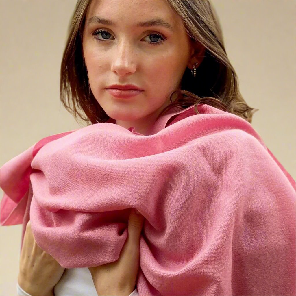 Dusty Pink Pashmina - Cut Fringe Signature Cashmere