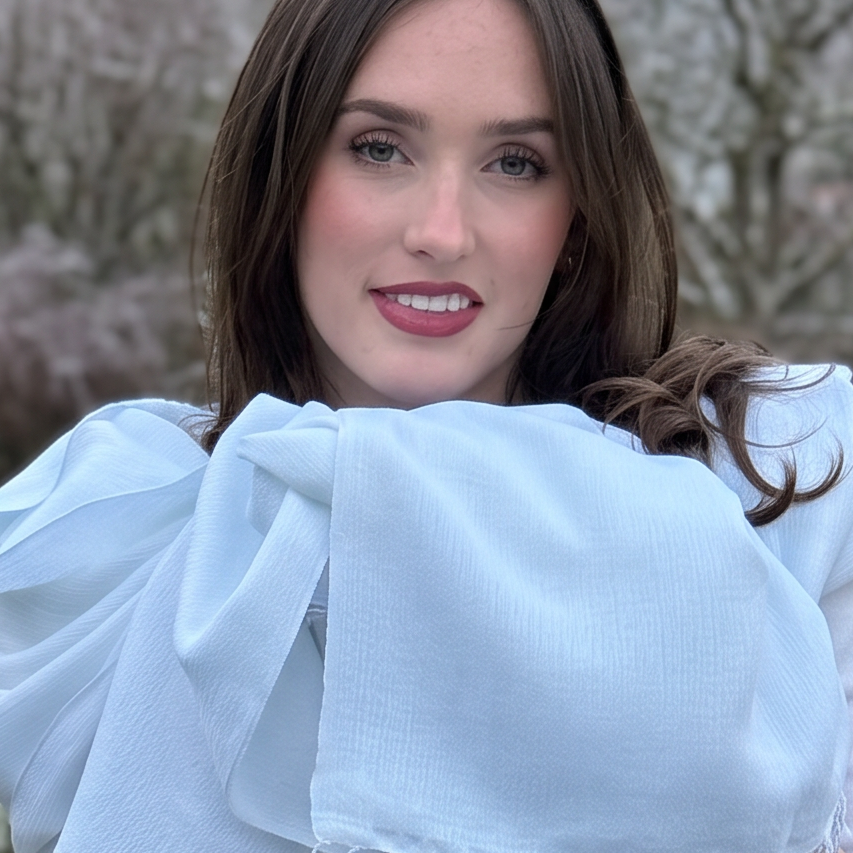 Snowdrop White Silk Weave Pashmina