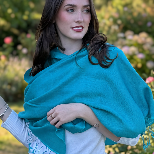 Turquoise Silk Weave Pashmina