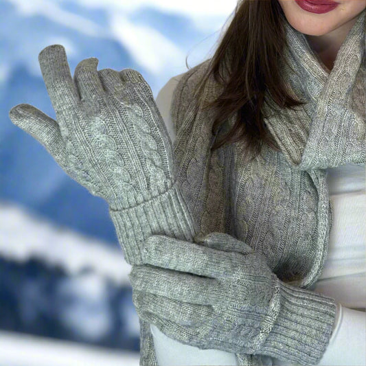 Cashmere Cable Knit Gloves - Dove Grey