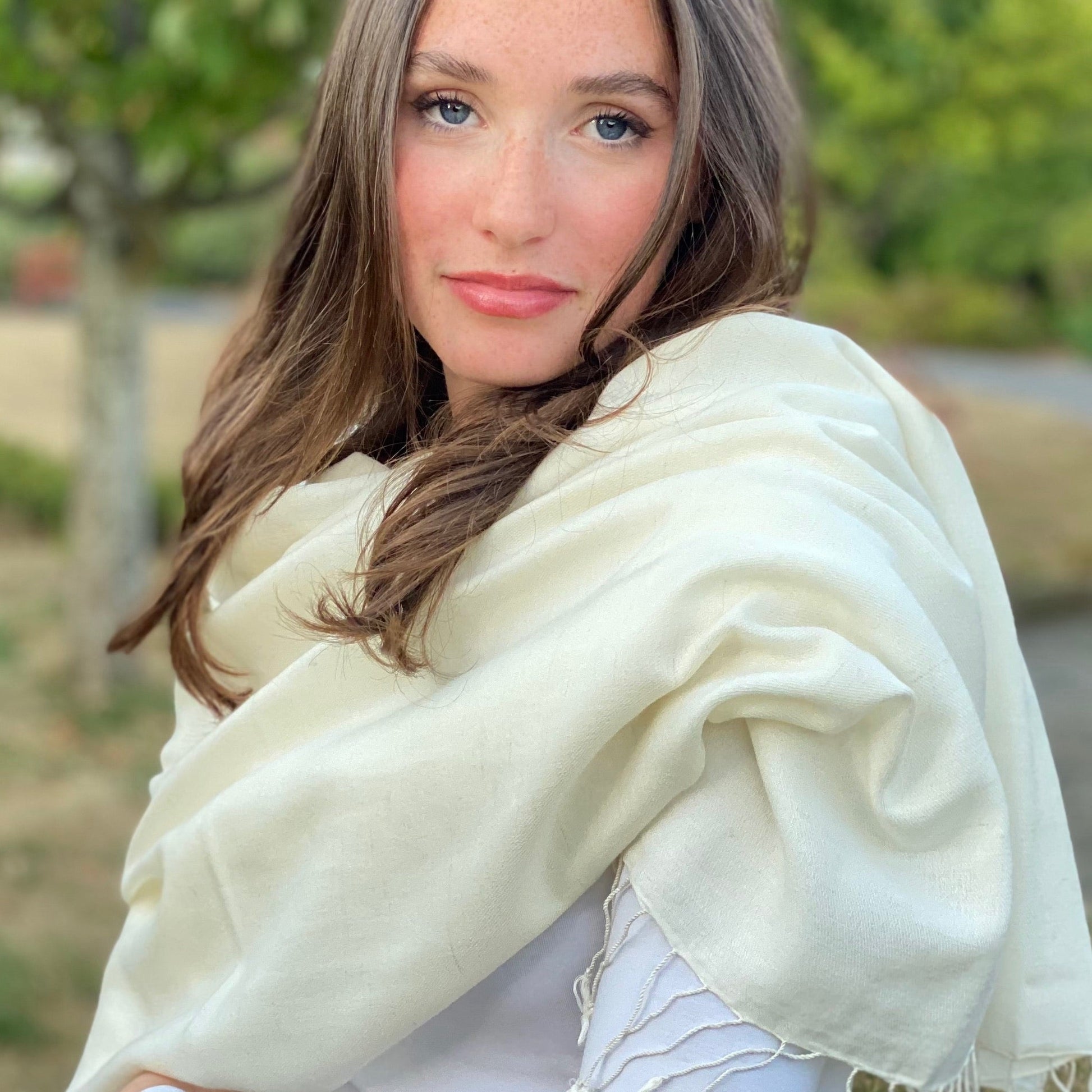 Ivory Cream Classic Pashmina Signature Cashmere