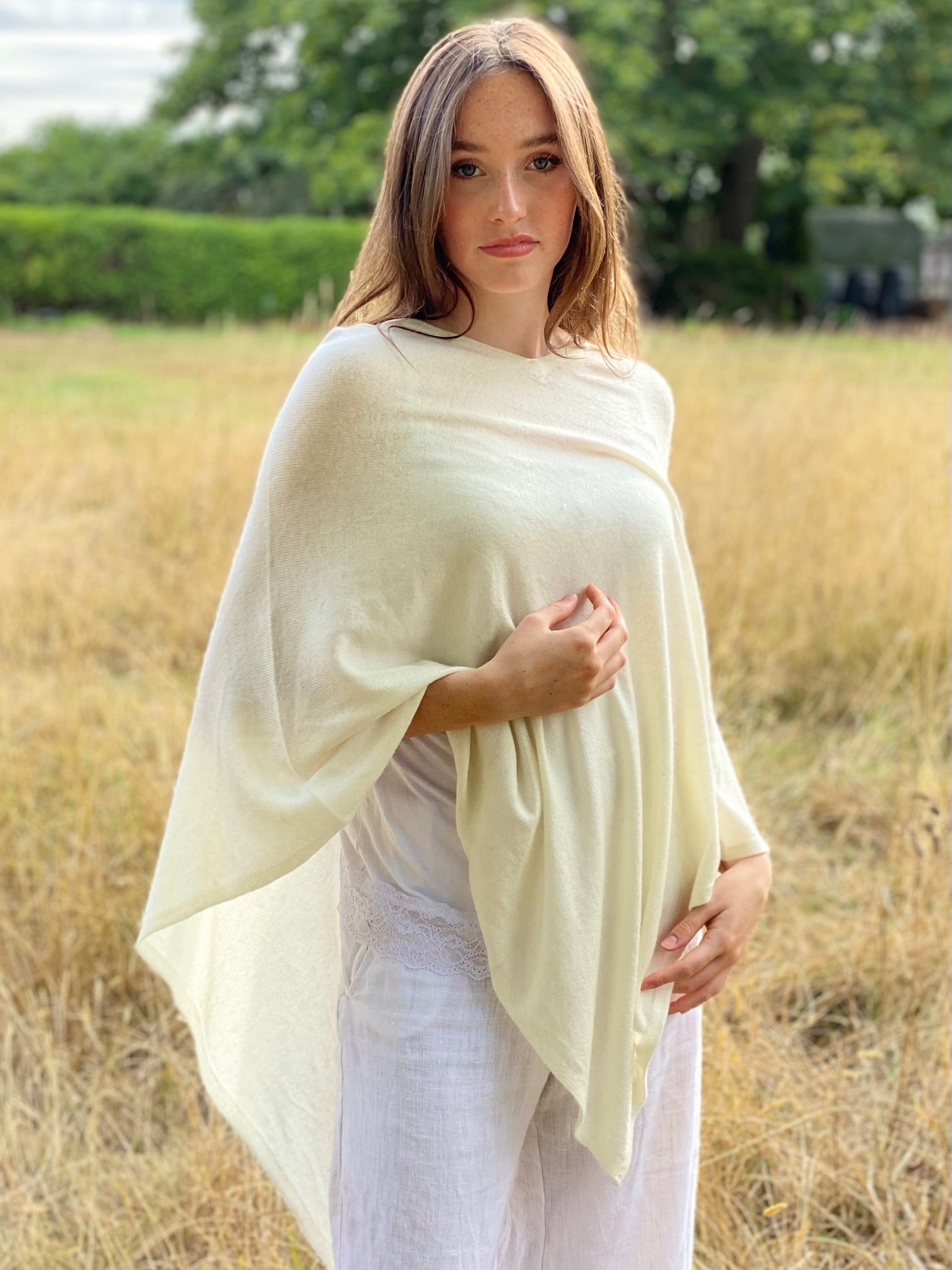 Ivory Cream Classic Poncho Signature Cashmere