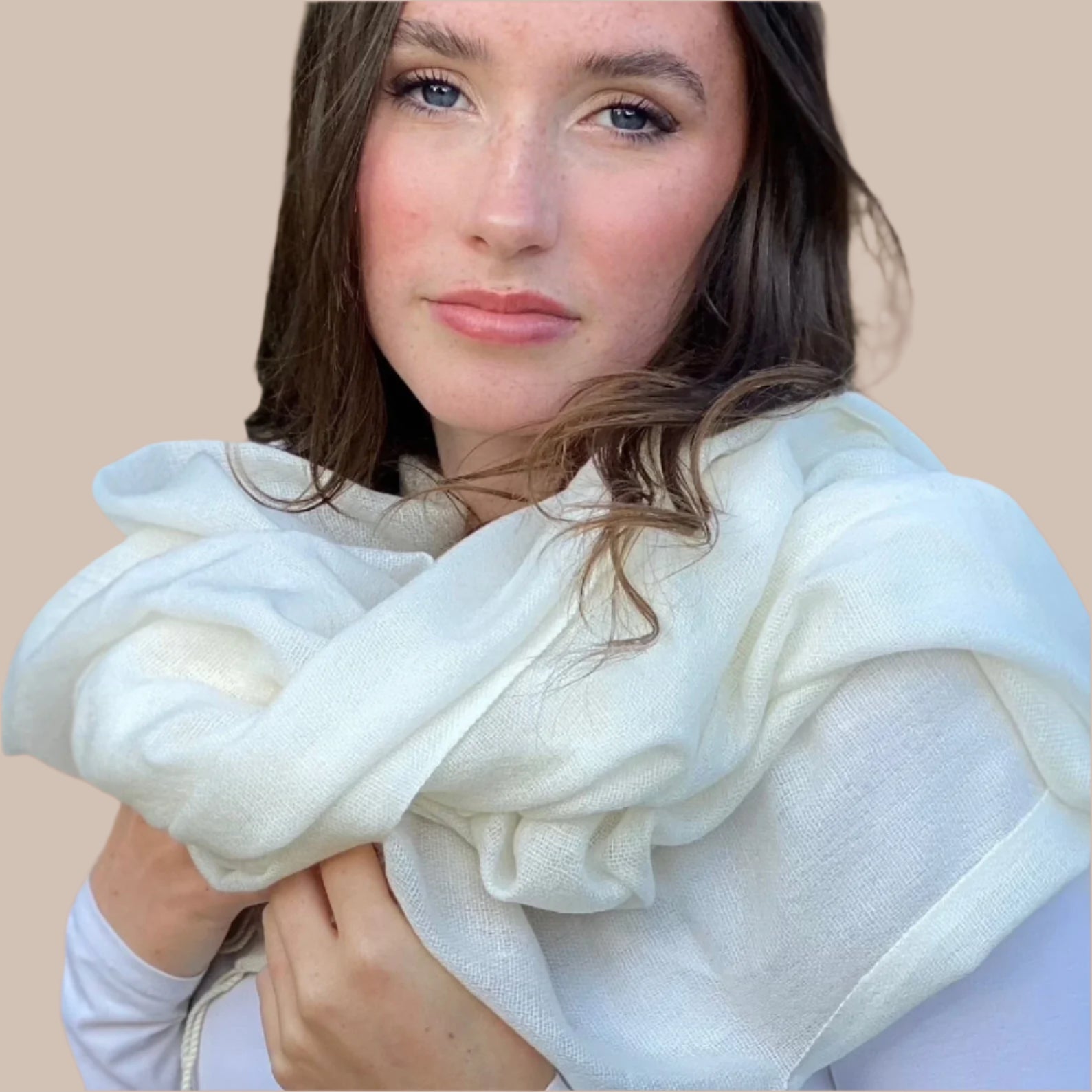 Ivory Cream Ring Pashmina Signature Cashmere