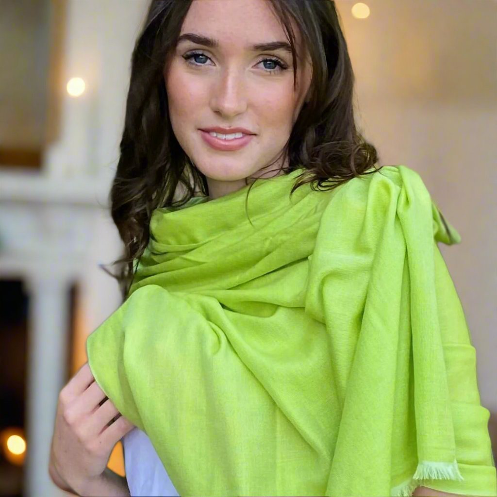 Lime Green Pashmina - Cut Fringe Signature Cashmere