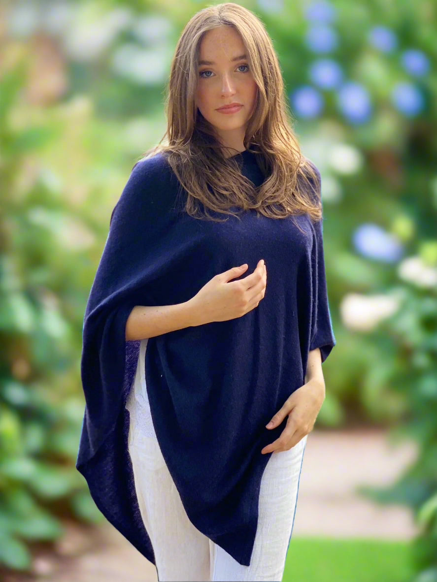 Midnight Blue Classic Poncho Signature Cashmere