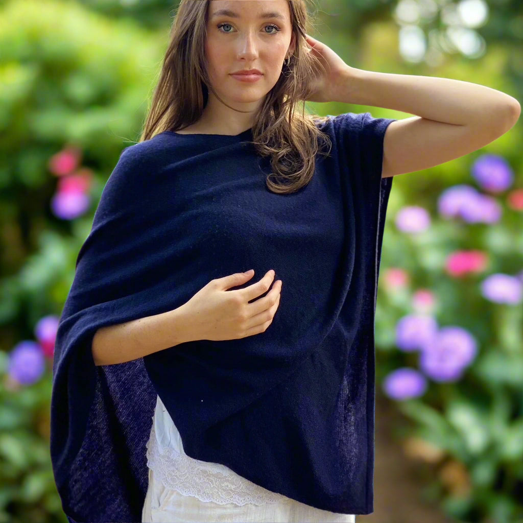 Midnight Blue Classic Poncho Signature Cashmere