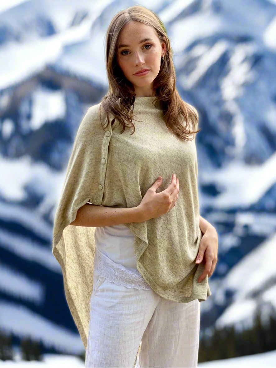 Natural Cream Cashmere Button Poncho Signature Cashmere