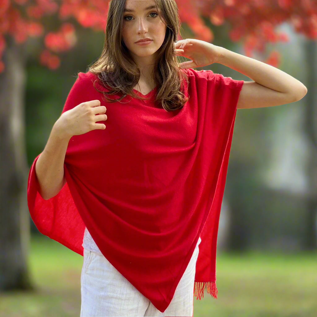Poppy Red Classic Poncho Signature Cashmere
