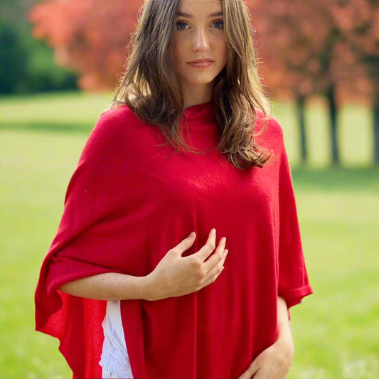 Poppy Red Classic Poncho Signature Cashmere