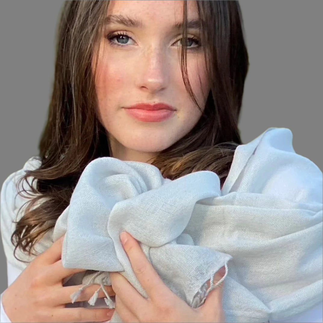 Silver Grey Ring Pashmina Signature Cashmere