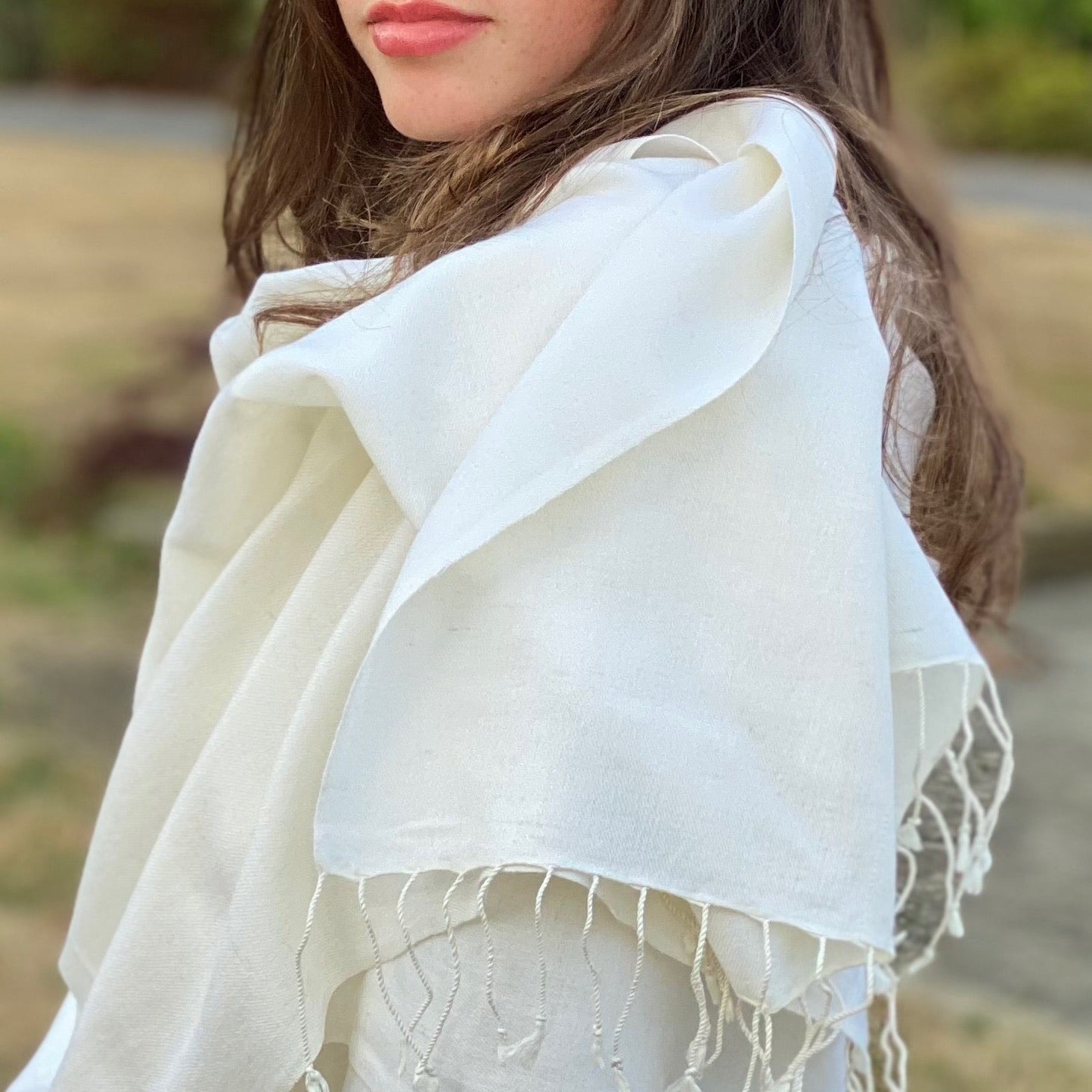 Snowdrop White Classic Pashmina Signature Cashmere