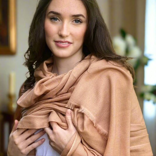Soft Chestnut Pashmina - Cut Fringe Signature Cashmere