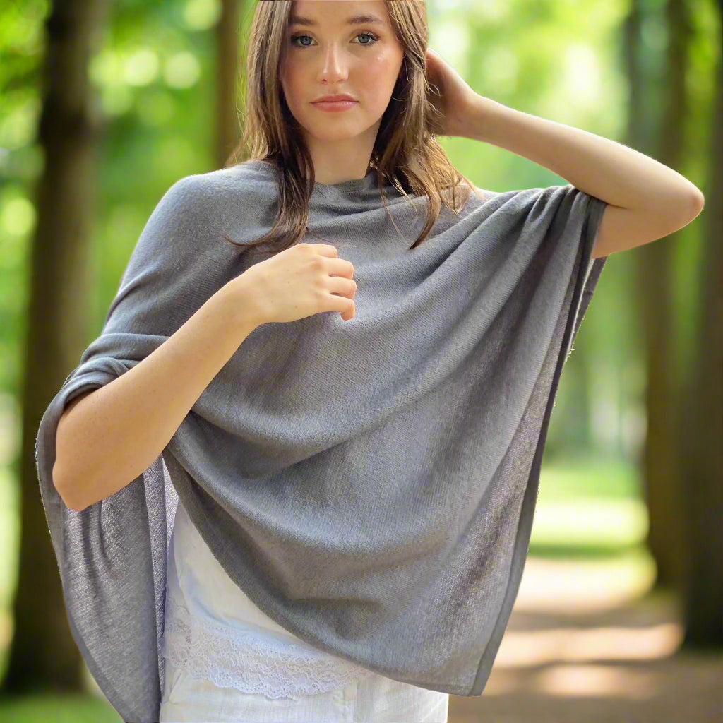 Storm Grey Classic Poncho Signature Cashmere
