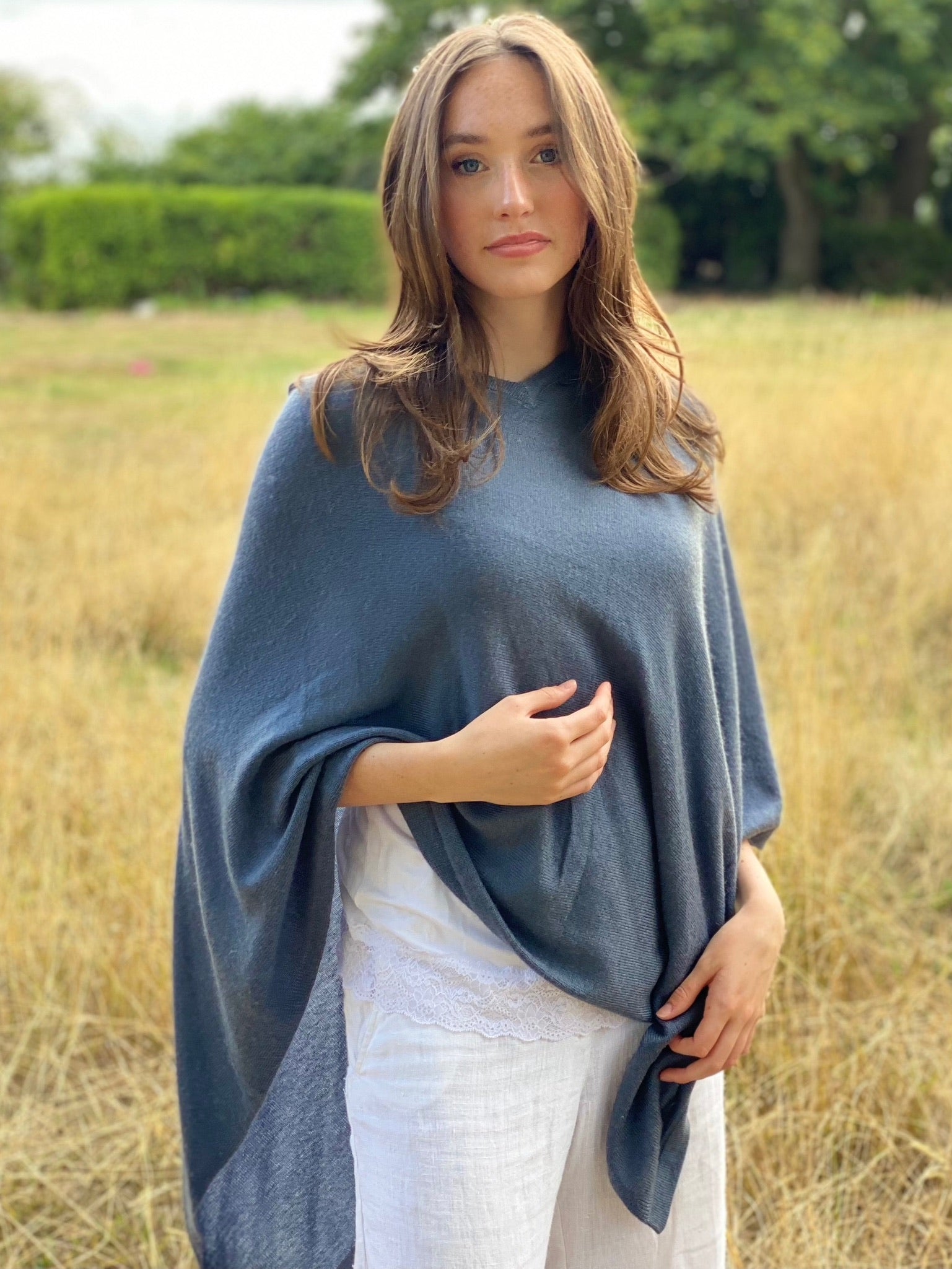 Storm Grey Classic Poncho Signature Cashmere